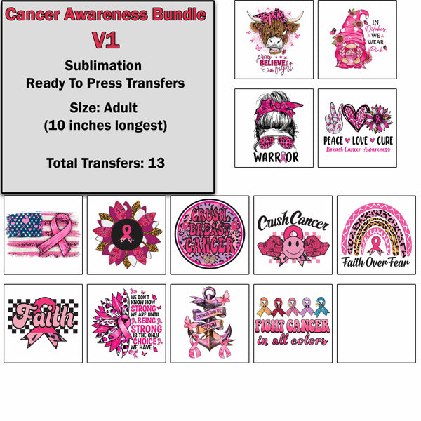 Cancer Awareness Ready to press transfer Bundle #8 Sublimation or DTF 22x5  foot roll