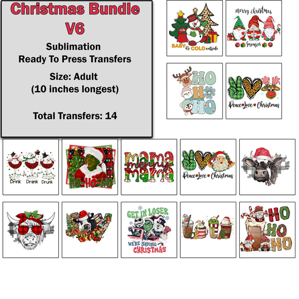 Christmas Ready to press transfer Bundle #6 Sublimation or DTF 22x5 foot  roll