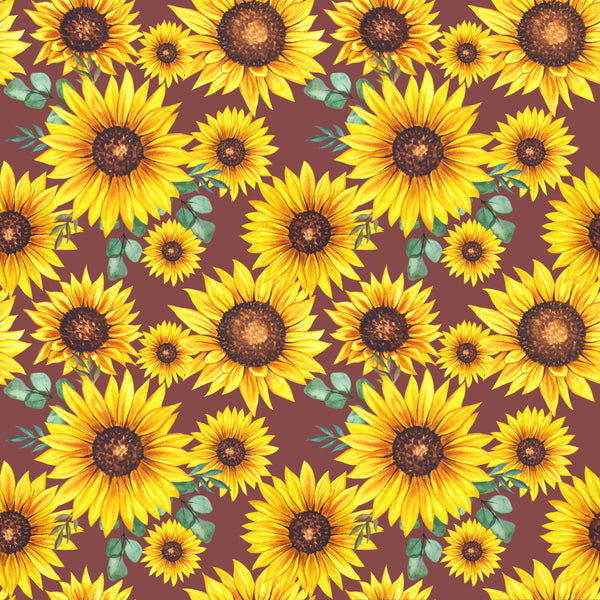 Sunflowers Brown Background 12x12 Patterned Vinyl Sheet - iCraftVinyl